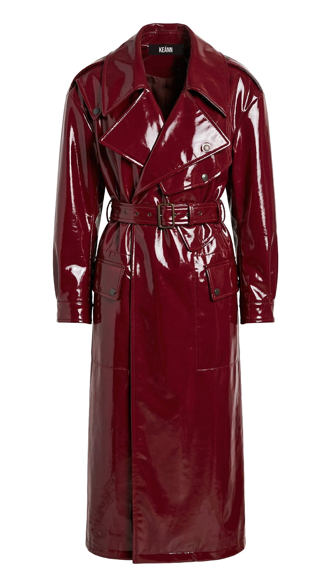 Maxi Trench Coat: Cherry Patent Leather