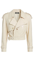 Ultra Cropped Moto Jacket: Creme Leather