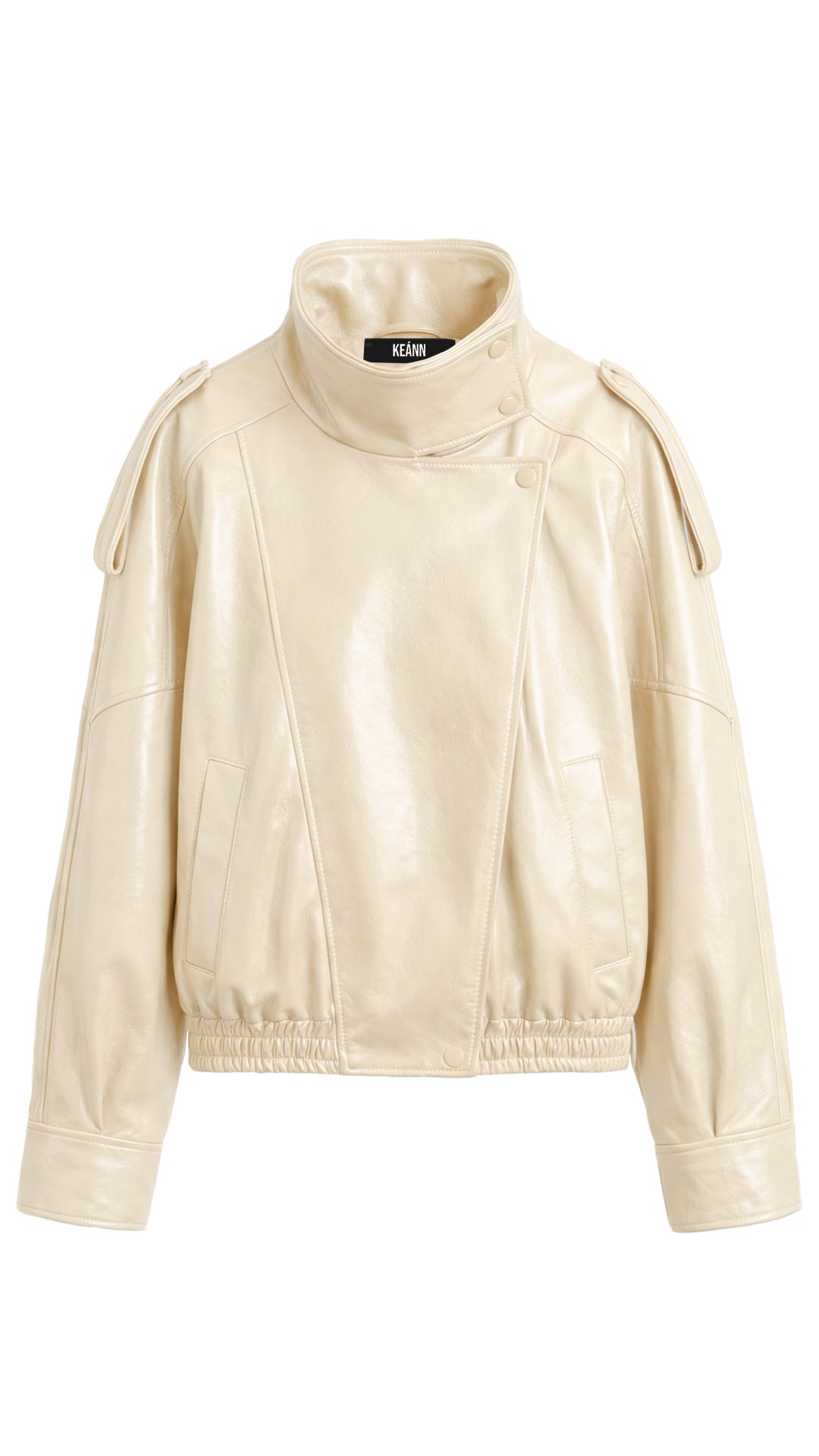 Oversized High Neck Leather Jacket: Creme