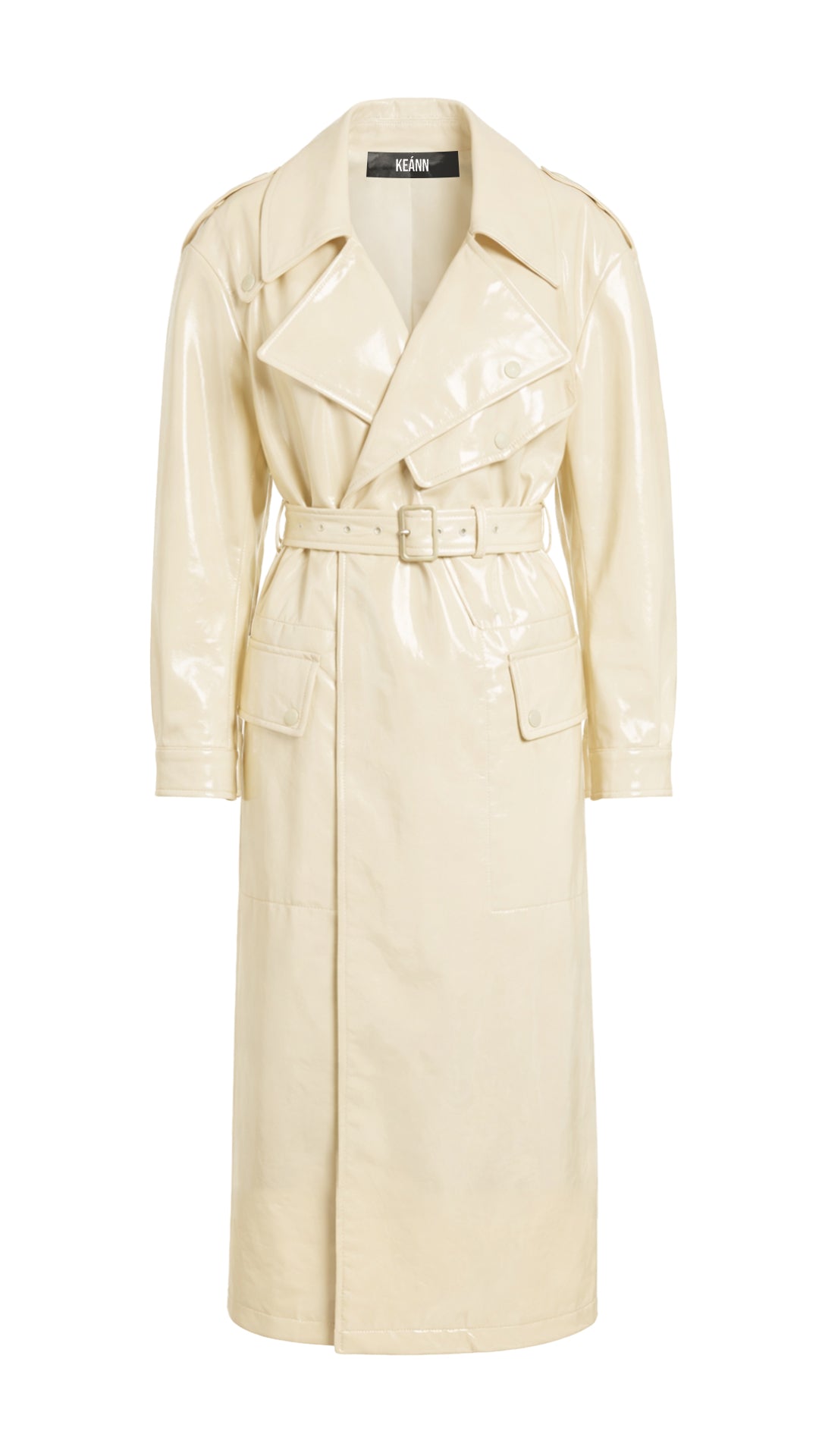 Maxi Trench Coat: Creme Patent Leather