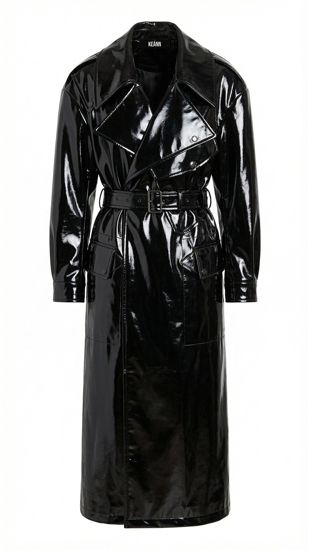 Maxi Trench Coat: Black Patent Leather