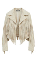 Cropped Fringe Jacket: Creme Suede