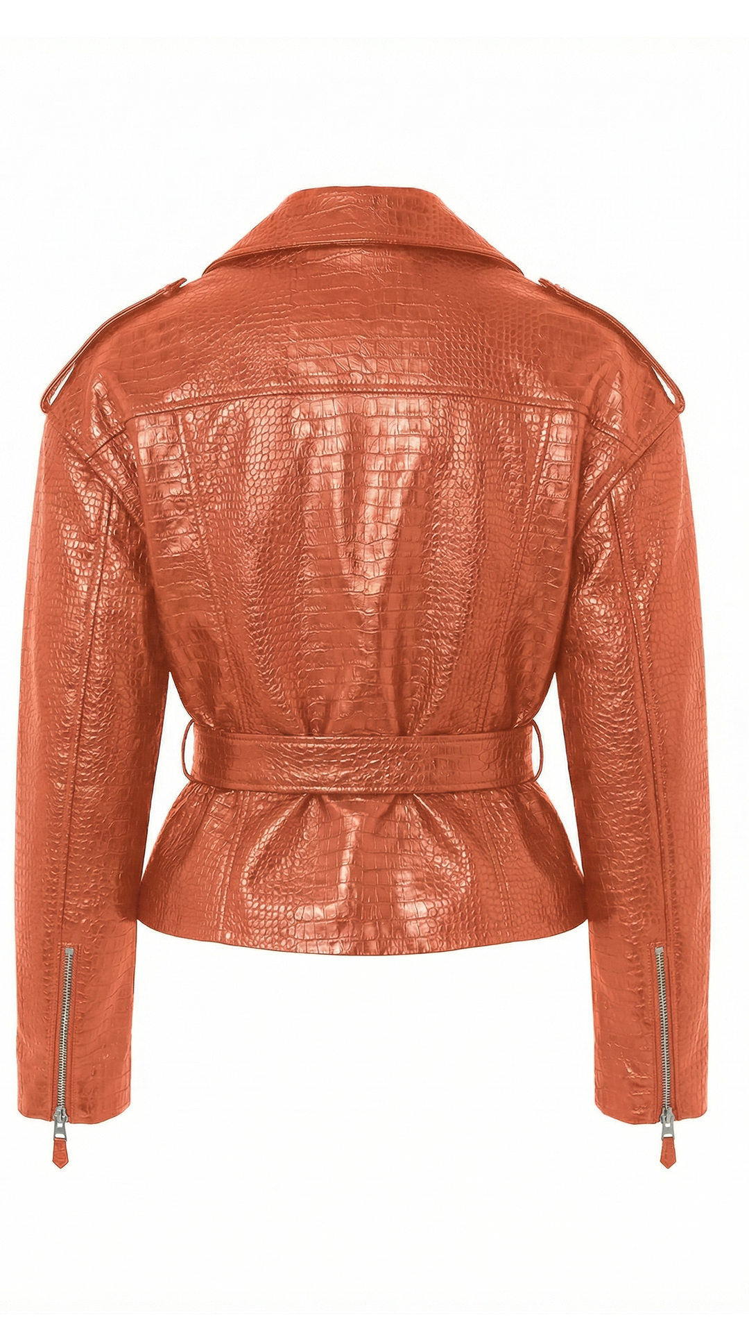 Cropped Moto Jacket: Coral Croc