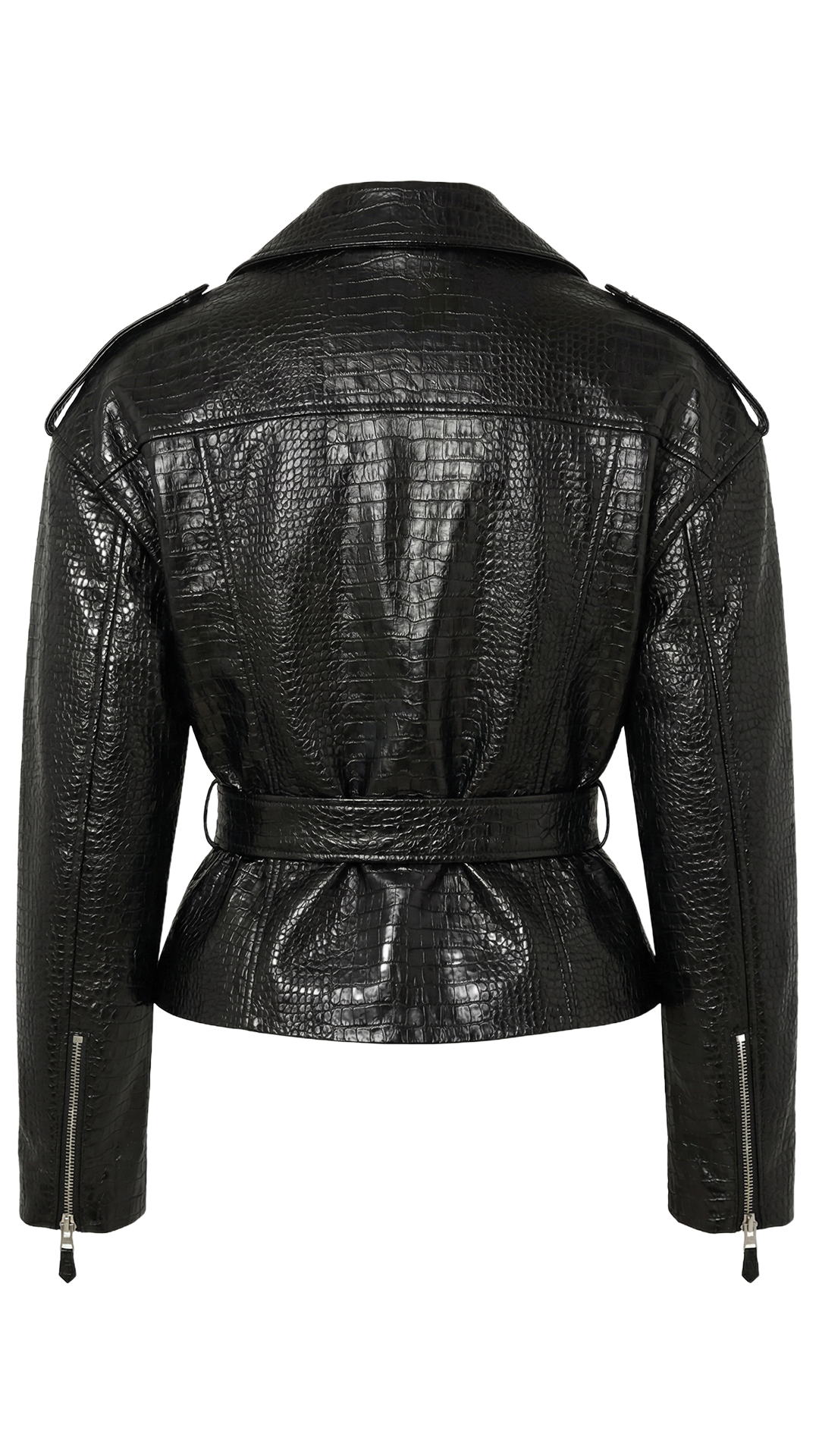 Cropped Moto Jacket: Croc Leather