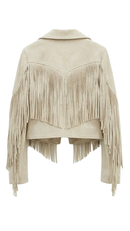 Cropped Fringe Jacket: Creme Suede