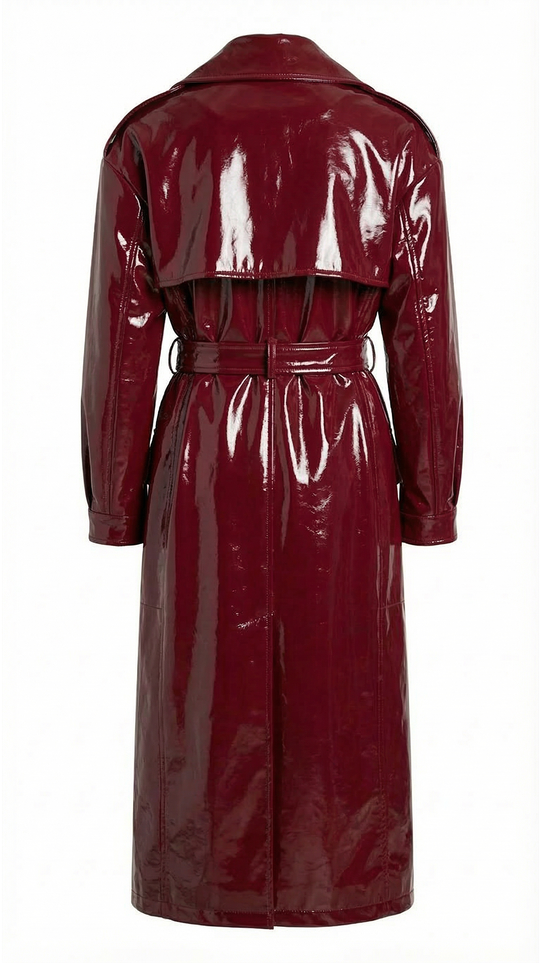 Maxi Trench Coat: Cherry Patent Leather