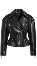 Cropped Moto Jacket: Croc Leather