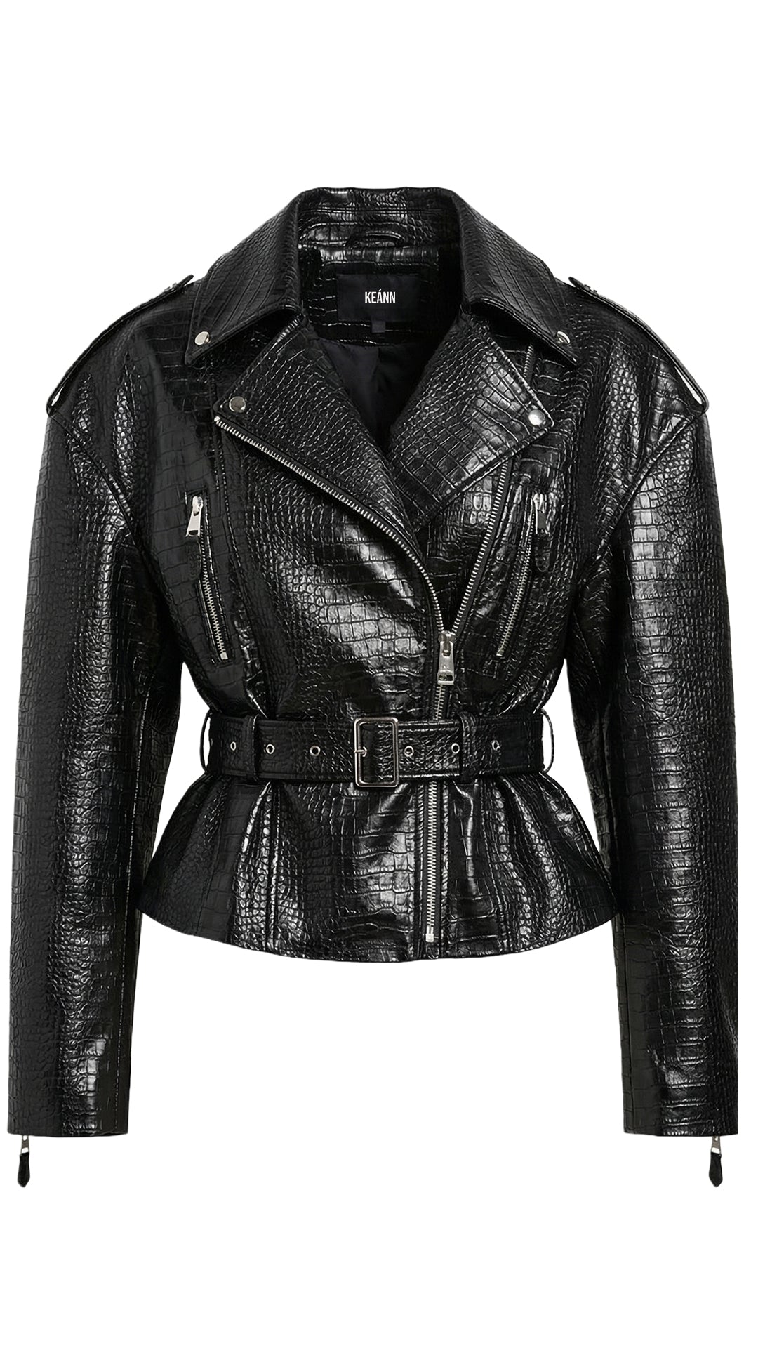Cropped Moto Jacket: Croc Leather